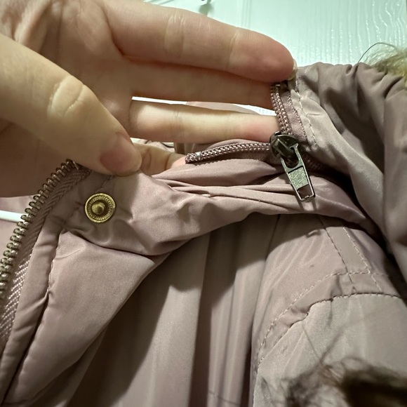 Bebe - Women’s Pink/Mauve Parka Coat Fur Hood - Picture 12 of 14